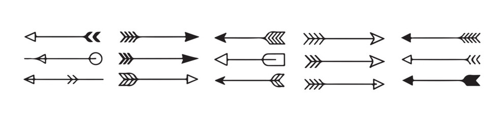 Fototapeta premium group of simple and stylized arrow icons with various heads and shafts for directional use on white background