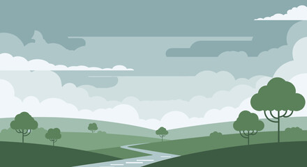 Obraz premium A calming and peaceful illustration of a forest scene, ideal for conveying tranquility, growth, or natural beauty in marketing materials or website de