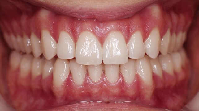 Close Up Human Mouth Showing Upper Lower Teeth Dental Alignment Oral Health
