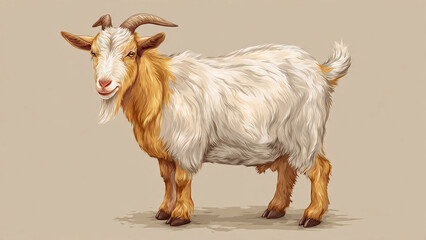 Fototapeta premium Boer Goat Illustration Isolated on Beige Background for Livestock and Farming Concept