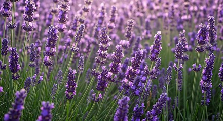 Obraz premium Beautiful vibrant lavender flowers field in full bloom during summer season.
