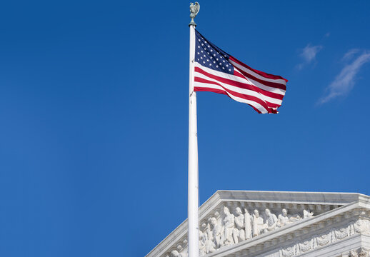 Supreme Court building on Capitol Hill. US law authority and justice system. USA judicial branch institution. American legal symbol.