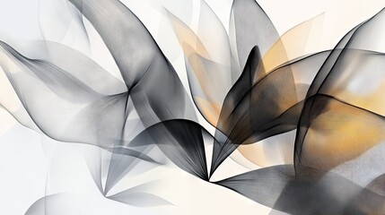 Fototapeta premium 145.Modern abstract composition with intersecting geometric forms and thin botanical line drawings, layered transparent shapes, elegant symmetry, perfect for contemporary posters.