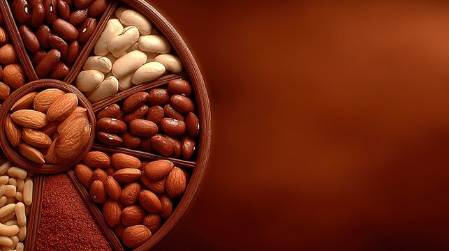 Spring summer vitality photography, a plate of colorful ingredients including chickpeas, sprouts, peanuts, sunflower seeds, and rice creating a light and vibrant composition.