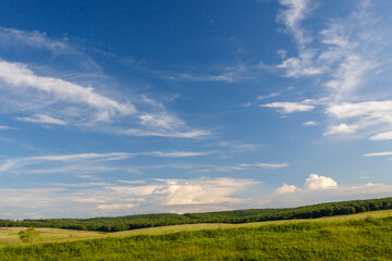 Obraz premium Summer landscape with green meadows and sky
