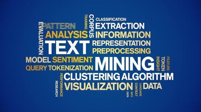 Text Mining animated word cloud-text design animation tag kinetic typography seamless loop.