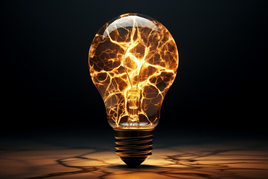 Lightbulb crackling with electrical energy and glow on a dark background