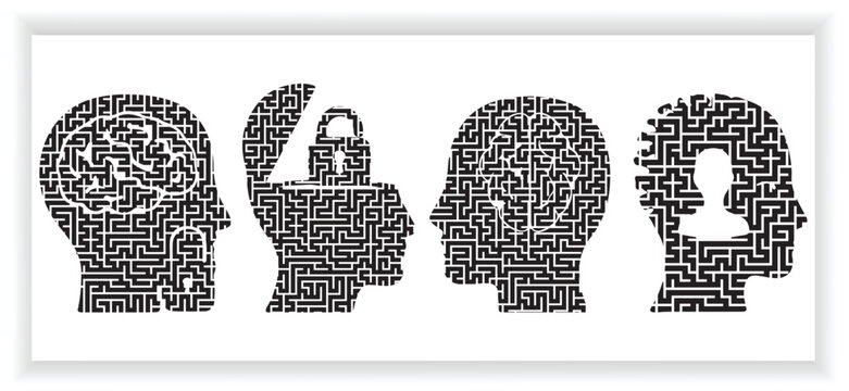 Lock Brain maze concept collection showing thinking variations with puzzle concept 