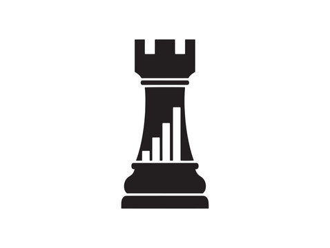 Black and white silhouette of a chess rook a strategic game piece