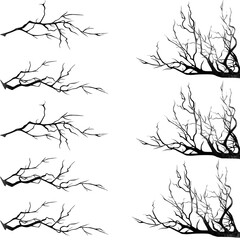 Obraz premium silhouette of tree branches in black on a white background. This set of visual elements includes two different styles: