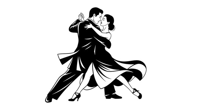 Couple dancing tango in ballroom style.