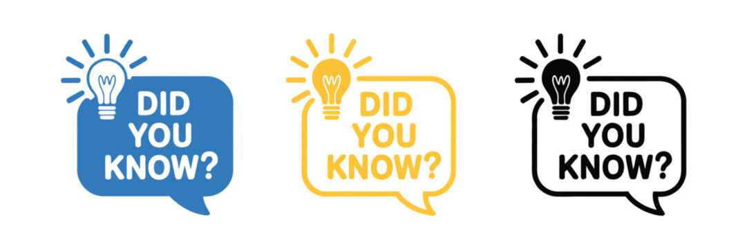 Light bulb and speech bubble icon set, &ldquo;Did you know&rdquo; question symbols, for tips, trivia, and learning content, modern clean vector illustration.