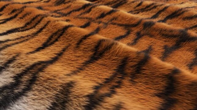 A detailed close up view of soft orange and black striped animal fur texture