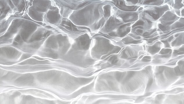 Clear water surface with light reflections creating abstract, wavy patterns over a sandy bottom.