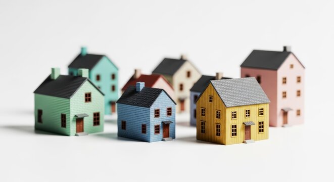 Colorful miniature houses isolated on white background