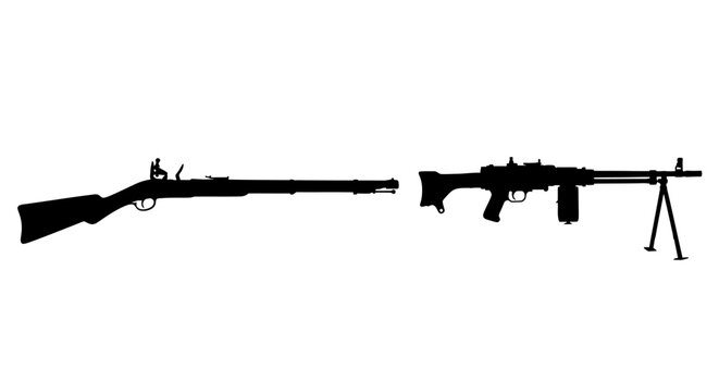 Silhouettes of two vintage firearms a rifle and a light machine gun
