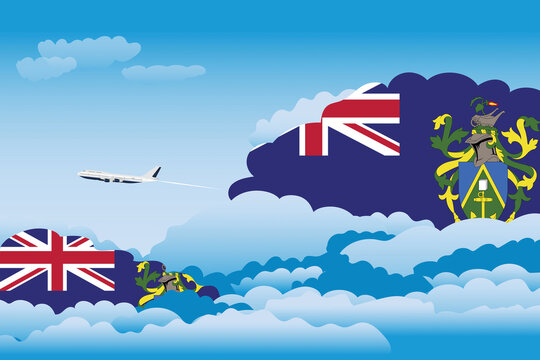 Pitcairn Islands Day Clouds Airplane Airport Flight Vector Illustration