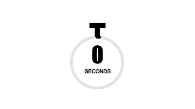 5 seconds countdown timer with black circle countdown animation and black number countdown on white background 0 to 5 seconds on transparent background with alpha channel, 5 second countdown time