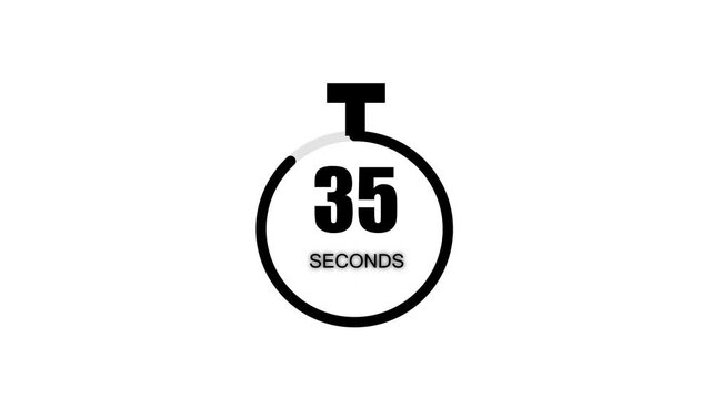 40 seconds countdown timer with black circle countdown animation and black number countdown on white background 40 to 0 seconds on transparent background with alpha channel, 40 second countdown time