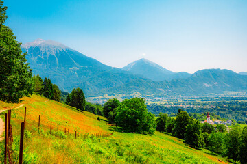 Naklejka premium Vintgar gorge circuit near Bled lake in Slovenia, breathtaking views on slovenia alps mountains.