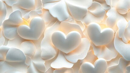 Obraz premium 38.Delicate 3d floral hearts arranged in a continuous repeating layout, gentle curves and carved textures illuminated by soft ambient light.