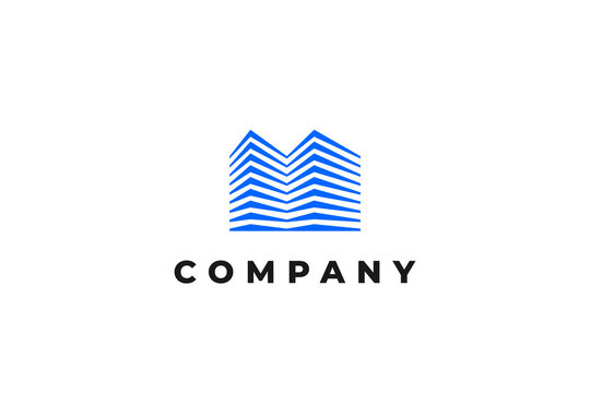 Modern Skyscraper Architecture Logo with Blue Stripes