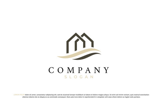 Real Estate Agency Logo with Abstract Brown House Outlines