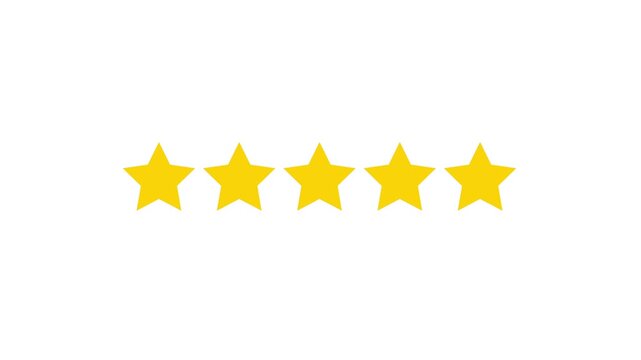Five star rating icon with golden stars on white background customer feedback review concept minimal clean design motion graphics 4k visuals