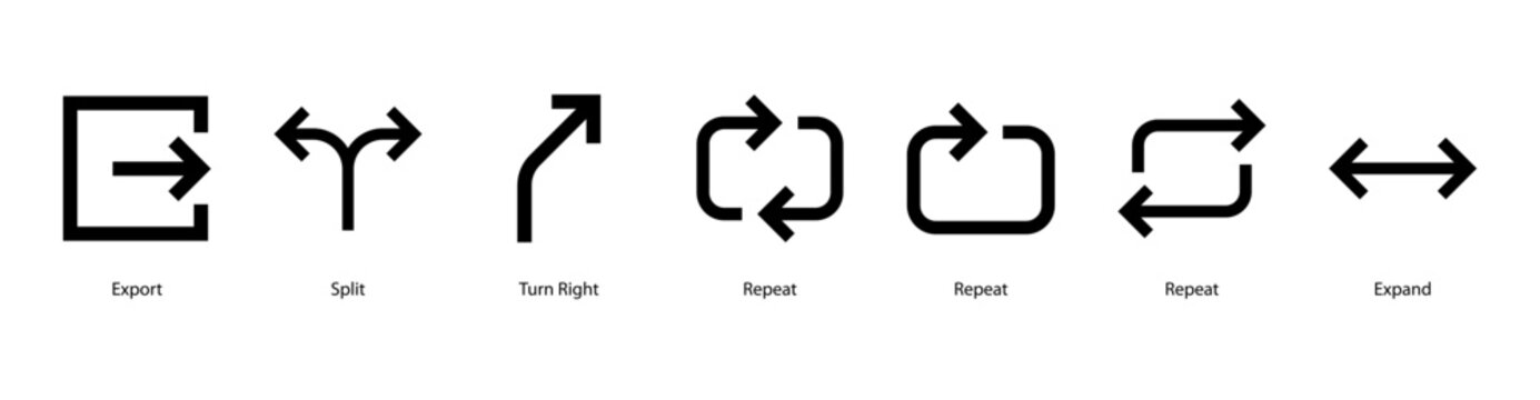 Data Flow web banner icon vector illustration featuring Export, Split, Turn Right, Repeat, Repeat, Repeat, and Expand.