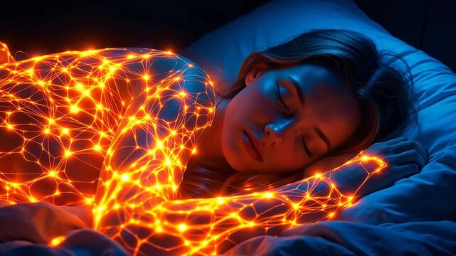 Advanced Person sleeping with glowing network pattern for Digital Transformation and Cyber Infrastructure