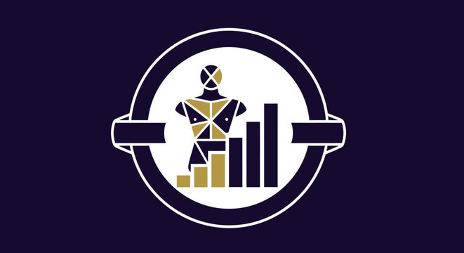 Abstract Human Figure with Financial Bar Chart Data Visualization.