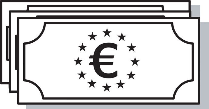 Euro currency notes silhouette, stack of paper money, European Union stars, finance,