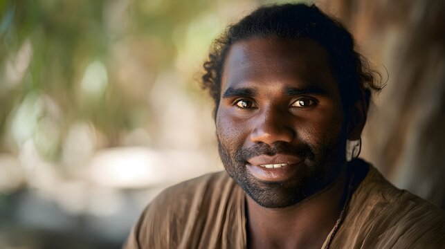 Warm portrait of an Aboriginal Australian man sharing a gentle smile and connection to culture