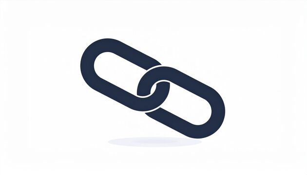 Interlocking dark blue chain link icon on white background with shadow