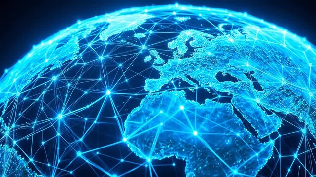 Advanced Blue glowing globe with network connections for Digital Transformation and Cyber Infrastructure