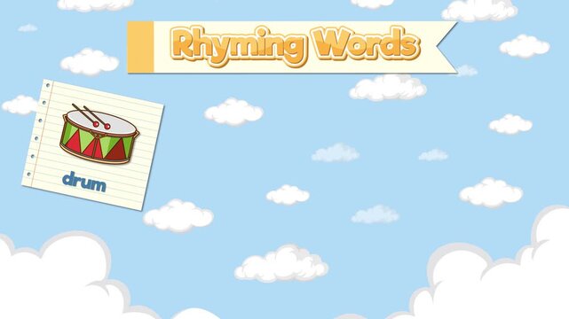 Educational Rhyming Words Animation with Drum Plum Thumb and Crumb