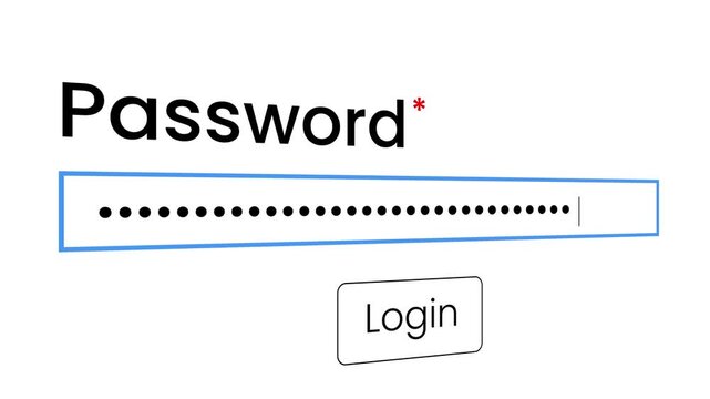 Typing password window in a computer screen animation isolated on white background
