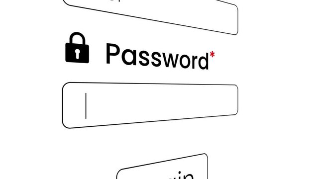 Typing username and password login page animation isolated on white background