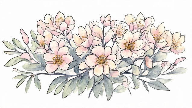 Pink Flowers with Green Leaves.