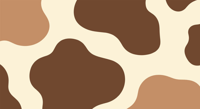 Simple cow hide print pattern with organic brown and tan spots on a light beige background for abstract animal texture design.