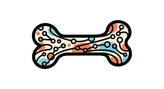 Stylized dog bone icon featuring an internal circuit board or network pattern in blue and orange representing smart pet tech.