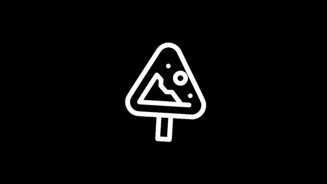 Warning sign icon depicting a steep slope with a ball rolling down