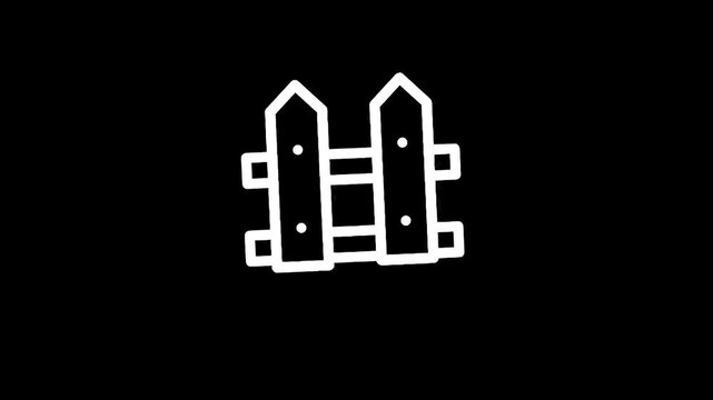 Simple white picket fence icon on a black background, minimalist design