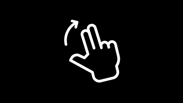 White outline of a hand performing a two-finger swipe gesture on a black background