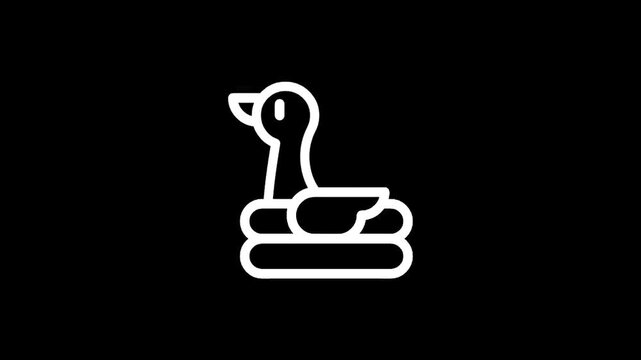 Simple white line art icon of a duck on a black background