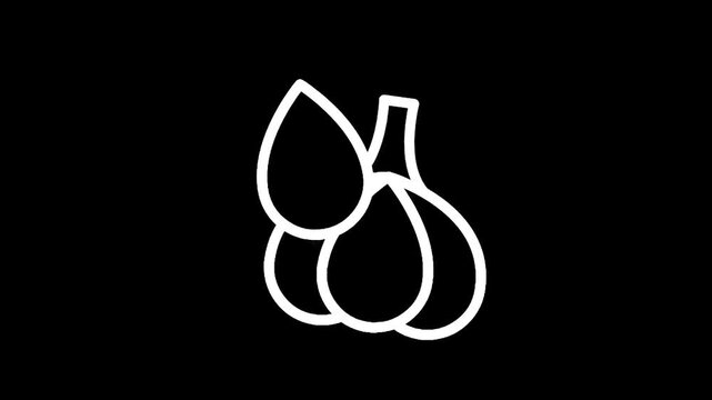 Simple white outline icon of garlic cloves on a black background