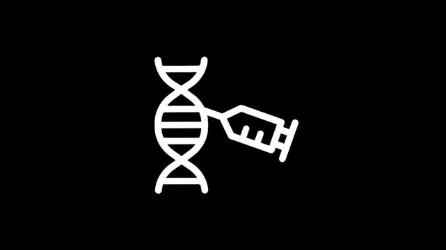 Gene therapy concept with DNA helix and syringe icon on black background