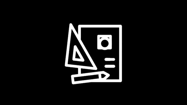 Architectural drafting tools and blueprint icon on black background