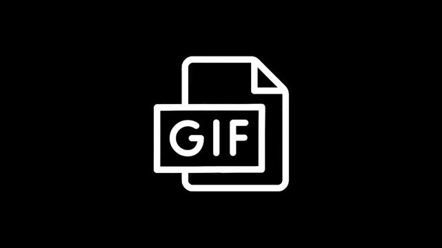 Simple white line art icon representing a GIF file on a black background