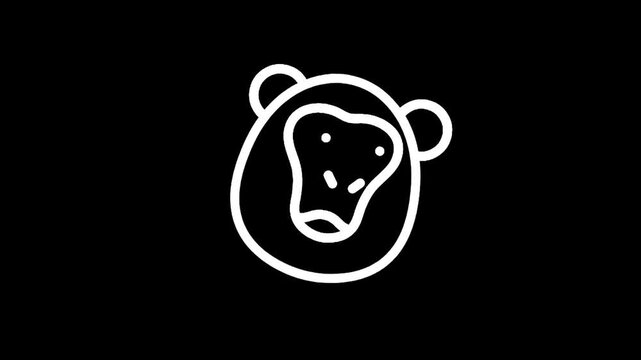 Minimalist white line art monkey face icon on a black background